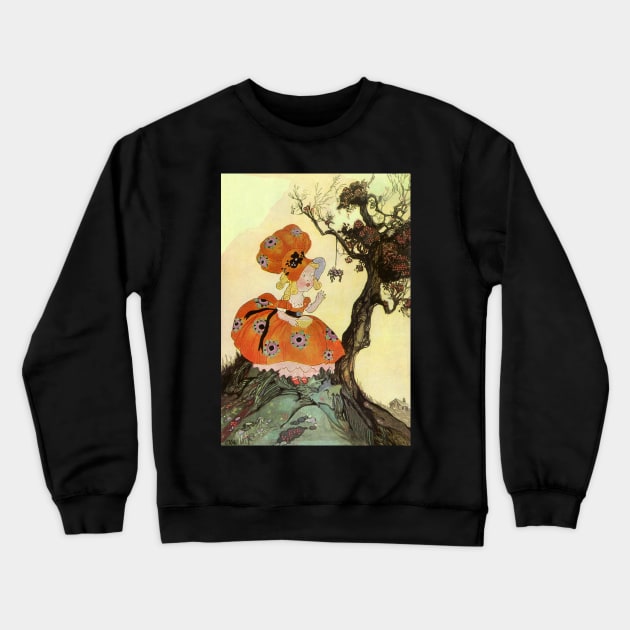 Vintage Mother Goose, Little Miss Muffet with Spider Crewneck Sweatshirt by MasterpieceCafe